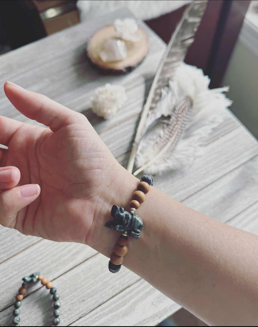 Bear bracelet // Crystal diffuser bracelet // Kambaba Jasper bracelet // Mala bracelet