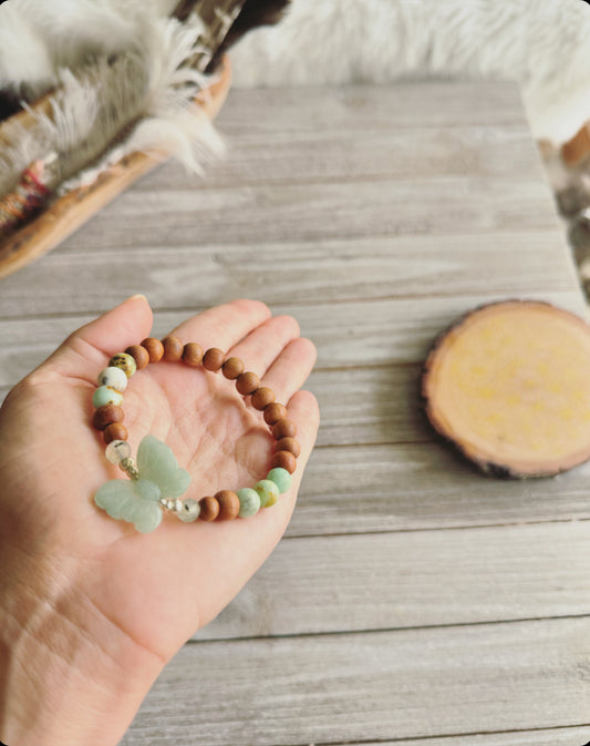 Jade Butterfly bracelet // Crystal diffuser bracelet //  Chrysoprase // Yoga bracelet // Mala bracelet