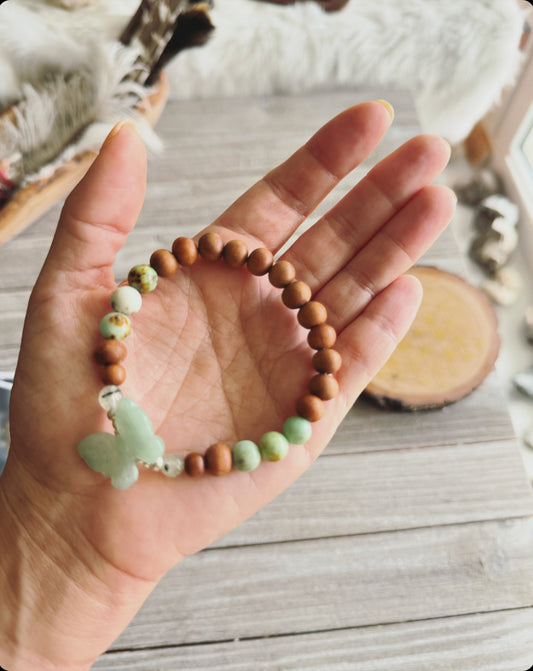 Jade Butterfly bracelet // Crystal diffuser bracelet //  Chrysoprase // Yoga bracelet // Mala bracelet