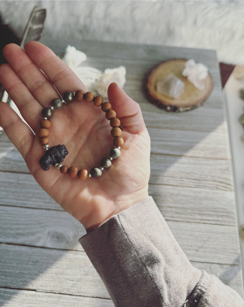 Hematite Bison bracelet // Crystal diffuser bracelet // Pyrite // Mala bracelet