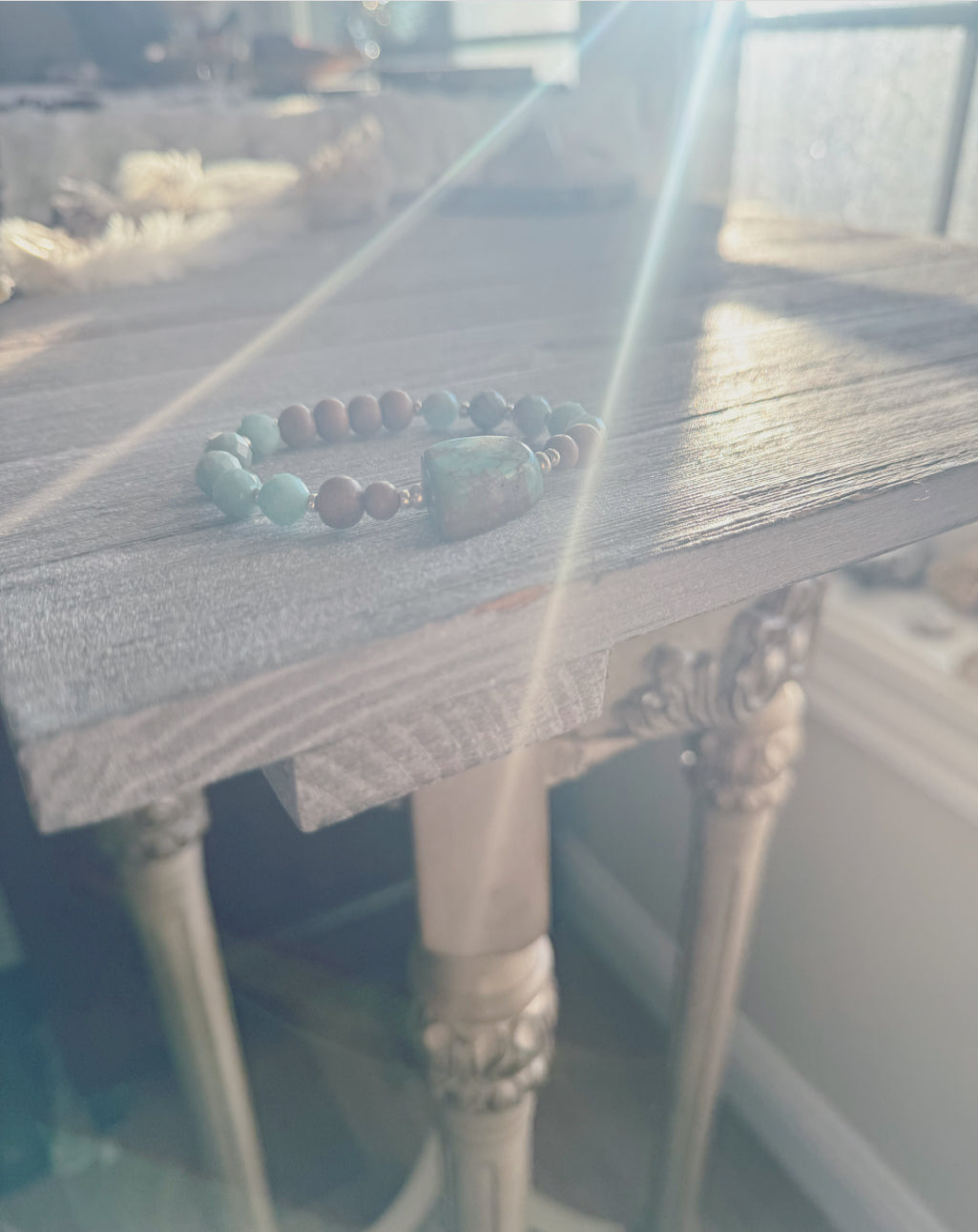 Genuine Turquoise, Amazonite and Sandalwood bracelet / Meditation bracelet / Yoga bracelet / Sandalwood bracelet /