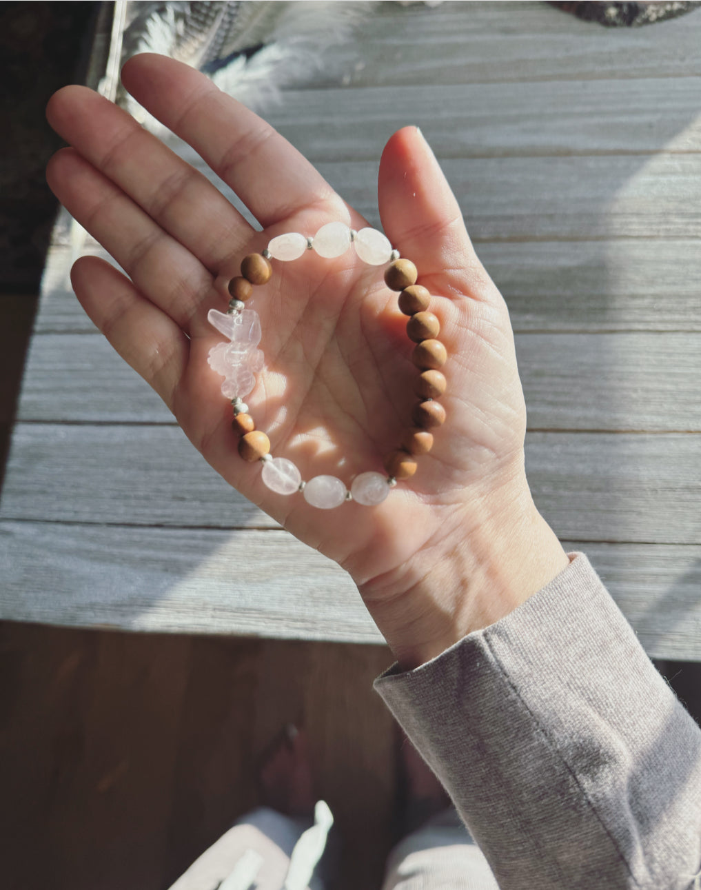 Rose Quartz Seahorse bracelet // Crystal diffuser bracelet // Rose Quartz// Yoga bracelet // Mala bracelet