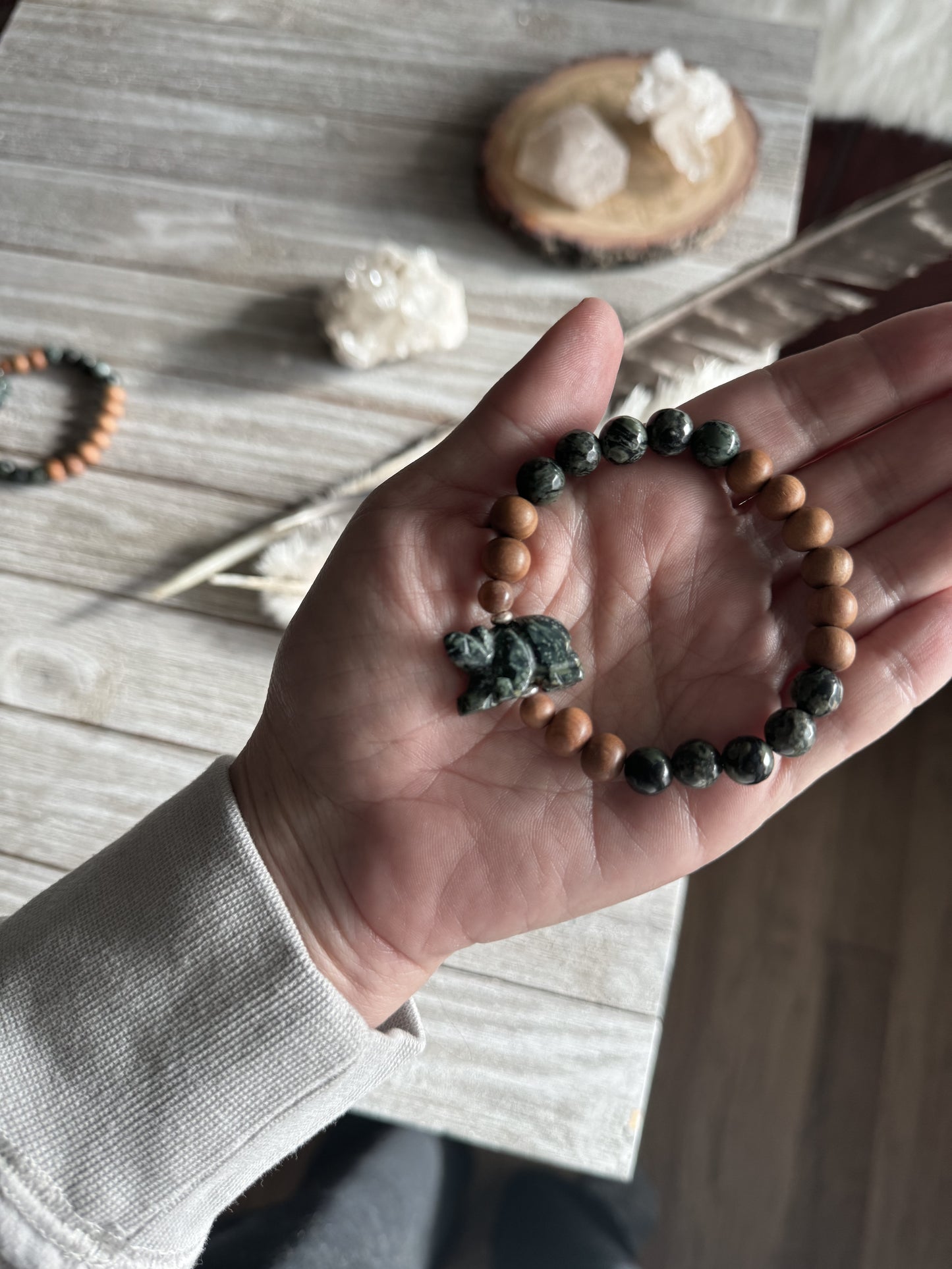 Bear bracelet // Crystal diffuser bracelet // Kambaba Jasper bracelet // Mala bracelet