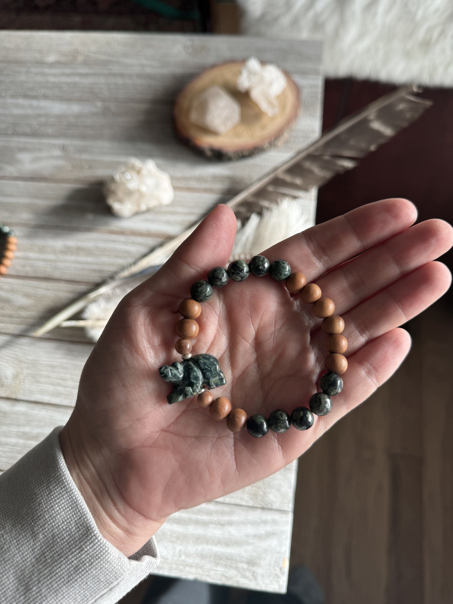 Bear bracelet // Crystal diffuser bracelet // Kambaba Jasper bracelet // Mala bracelet