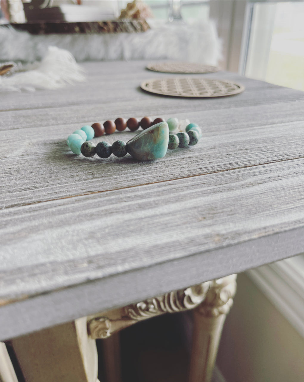 Genuine Turquoise, African Turquoise, Amazonite and Sandalwood bracelet / Meditation bracelet / Yoga bracelet / Sandalwood bracelet /