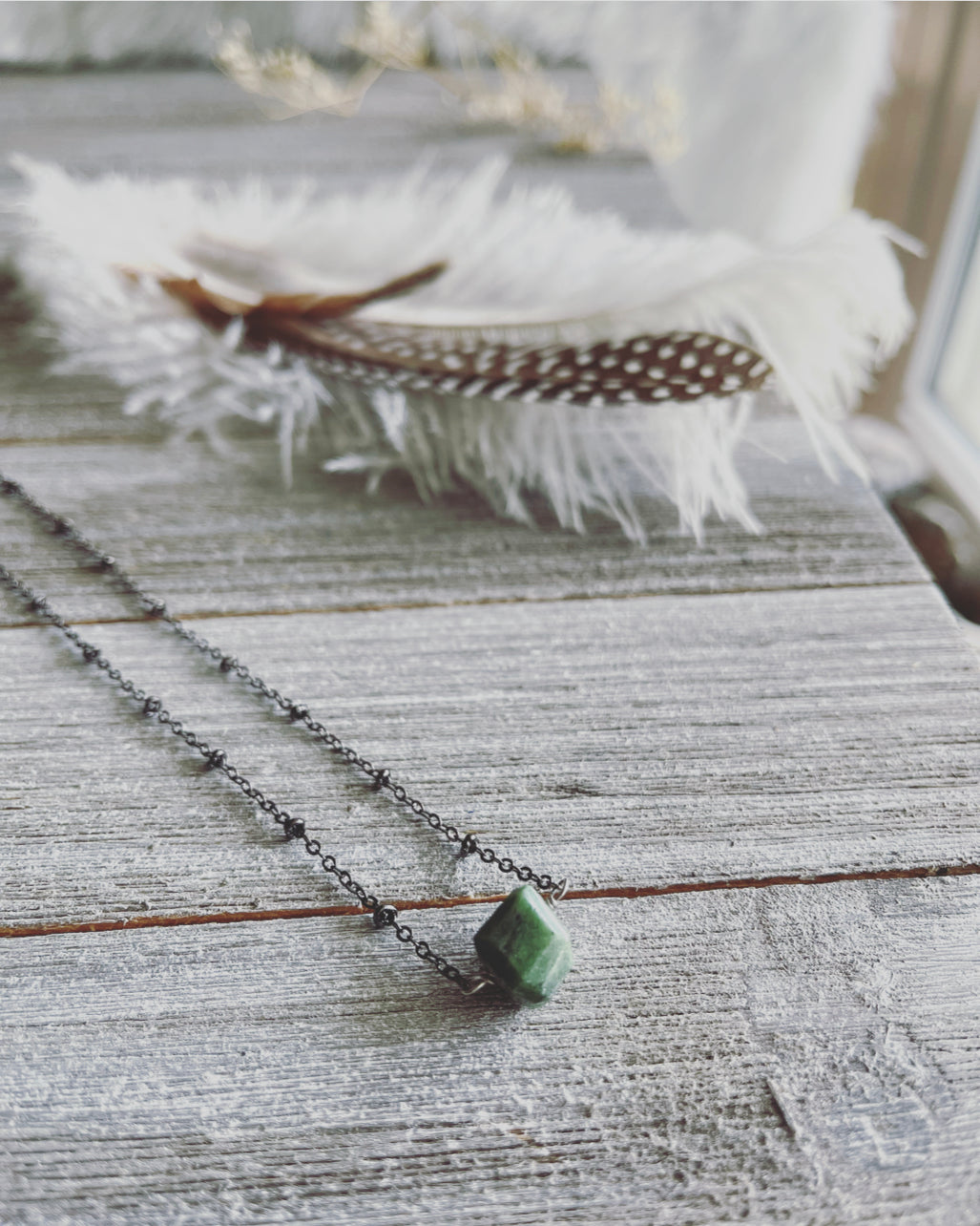 Zoisite necklace / Heart Chakra necklace / Gunmetal necklace / Spiritual jewelry  / Healing necklace / Wellness necklace