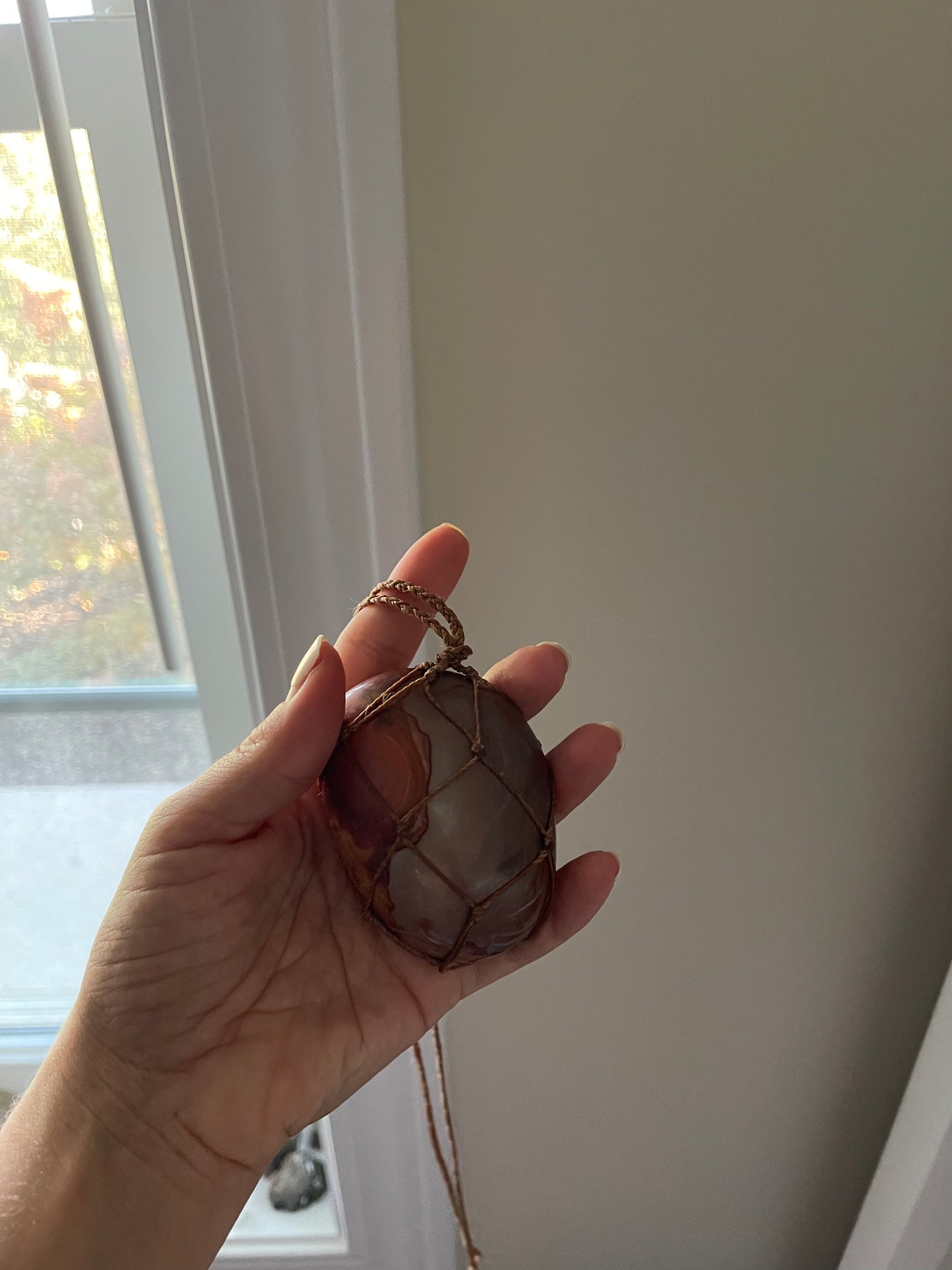 Macramé Polychrome Jasper palm stone necklace /