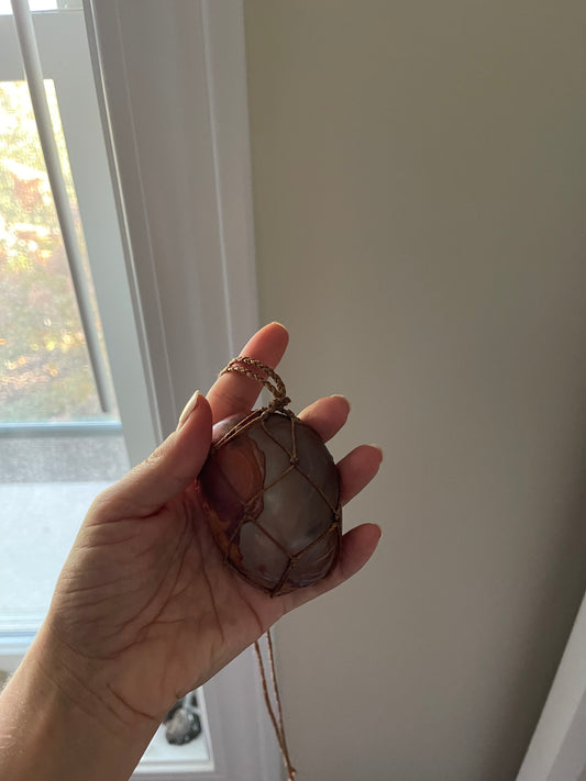 Macramé Polychrome Jasper palm stone necklace /