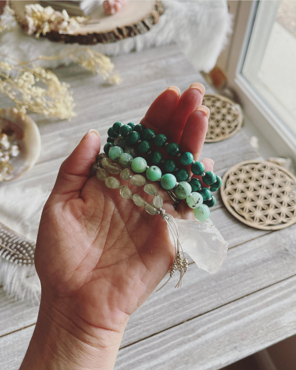 Lucky Green Ombré mala / Quartz mala / Rainbow mala/ Jasper mala necklace /Crystal mala / Gemstone necklace / Vegan