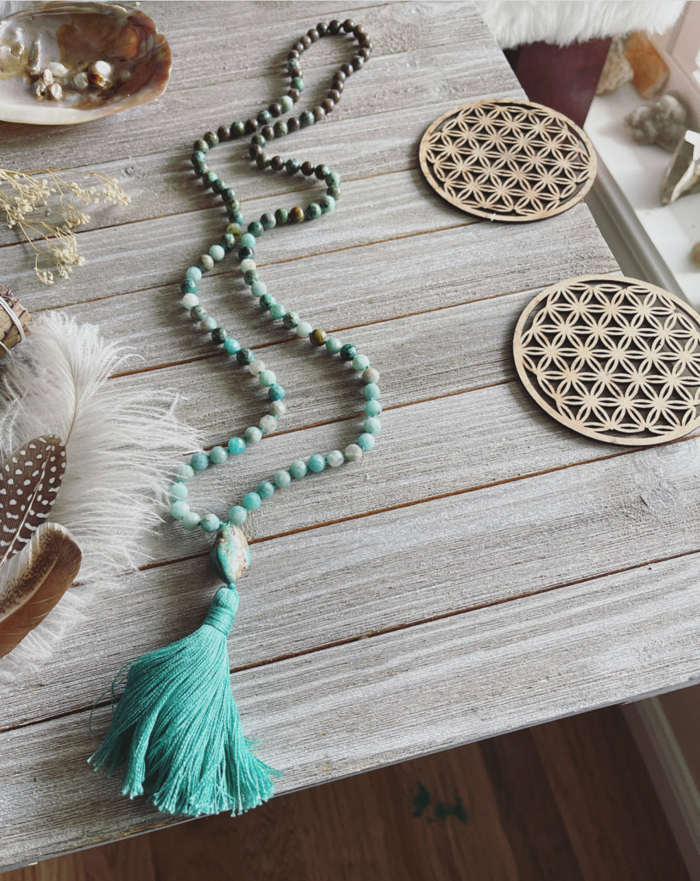 Turquoise, African Turquoise and Chocolate Labradorite Mala necklace // African Turquoise mala // Quartz mala // Shungite Mala // Gold Sheen obsidian // Gemstone necklace // Yoga necklace // Prayer beads // Ombré