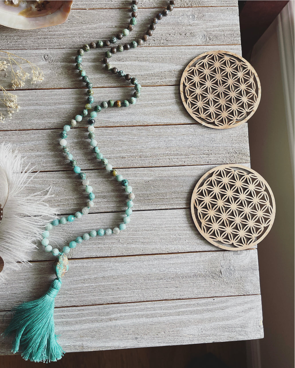 Turquoise, African Turquoise and Chocolate Labradorite Mala necklace // African Turquoise mala // Quartz mala // Shungite Mala // Gold Sheen obsidian // Gemstone necklace // Yoga necklace // Prayer beads // Ombré