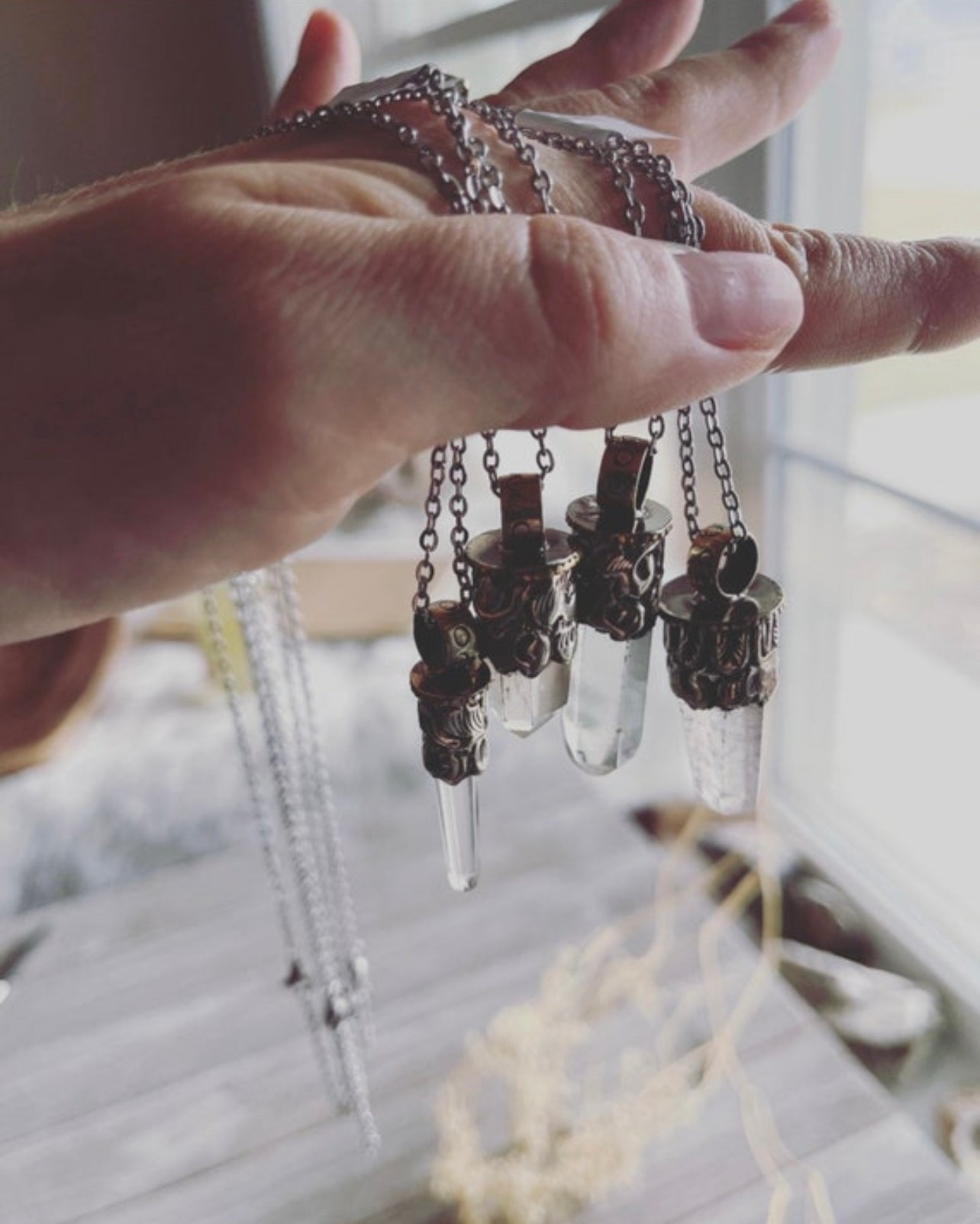 Quartz point necklace / Clear Quartz necklace/ Brass necklace /Quartz point jewelry / boho jewelry / boho necklace / gemstones necklace /