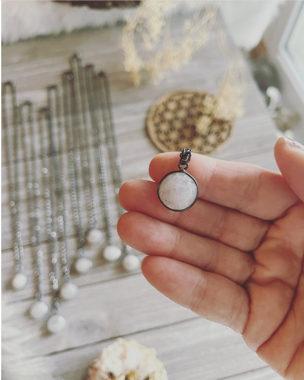 Moonstone necklace // Moonstone and gunmetal necklace // Fertility necklace